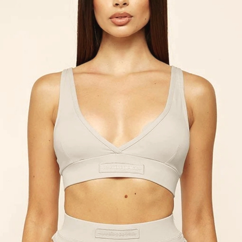 Maniere De Voir Plunge Bralette Bra Crop Top Size Medium Nude Beige